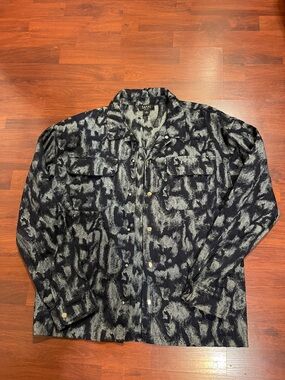 Boohoo Mens Black & Gray Patterned Shirt Jacket